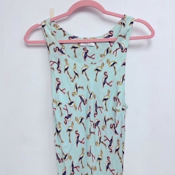 PIAMITA FLAMINGO PRINT MIFI DRESS SZ L - Picture 2 of 7